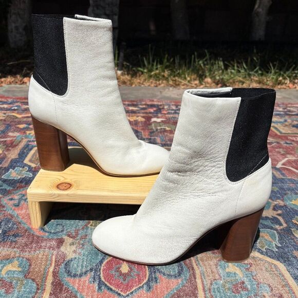 Rag & Bone White Leather Ankle Boots Size 41 or 10.5 Block Heel - Picture 1 of 7